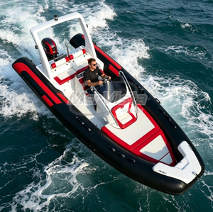 Bateau pneumatique à rames en fibre de verre Hypalon de 580 cm (19 pieds) de couleur noir et rouge pour la pêche - Product Image 1