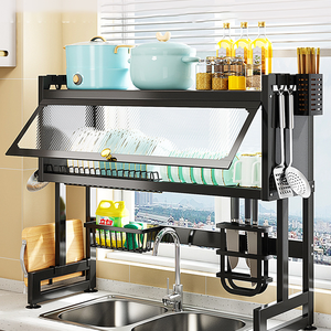 Estante de almacenamiento para fregadero de puerta de armario, almacenamiento de platos de encimera con cocina, estante multifuncional para lavar platos, escurridor de platos - Product Image 5
