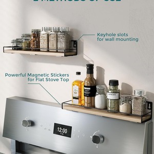 Wooden Storage <b>Rack</b> For Spices And Seasonings Wall Mounted Kitchen Oven Top <b>Shelf</b> Natural Wood Color Easy Cleaning - Product Image 4