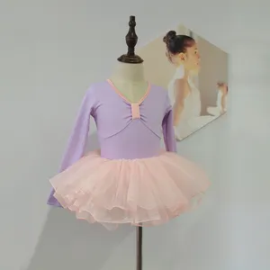 Lange Mouwen Katoen Spandex 2023 Rokken Nieuwste Tutu Ontwerp Kinderen Paarse Ballet Tutu Jurk