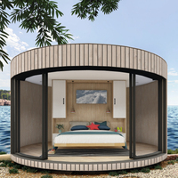 Casa contenedor moderna de lujo con estructura de acero, casa redonda de acero prefabricada de madera para exteriores, casa de vacaciones