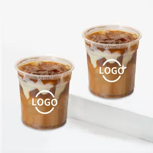 Tazza di plastica monouso trasparente 7 8 9 10 12 14 oz in plastica trasparente quadrato dessert bpa free custom gelato coppe con coperchi