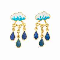 Boucles d'oreilles pendantes plaquées or, éblouissantes et rêveuses, en émail nuage, goutte de pluie, opale bleue irisée, ravissantes, bijoux de mode pour femme, cadeau
