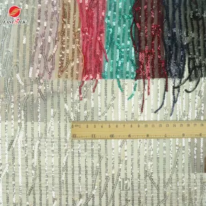 제조업체 공급 업체 스파클링 100% 폴리 에스테르 골드 천 소재 스팽글 원단 의류 및 웨딩 드레스