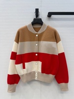 Hochwertige Damen-Wollstrickjacke mit Langen Ärmeln und Knöpfen, Farbblock-Mantel für Herbst und Winter, Lässige Mode