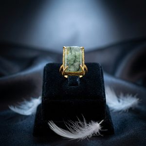 Natural Prehnite <b>Statement</b> <b>Ring</b> Handmade Gold Plated Bezel Set Brass Rectangle Gemstone <b>Ring</b> Artisan Jewelry Gift for Women - Product Image 4