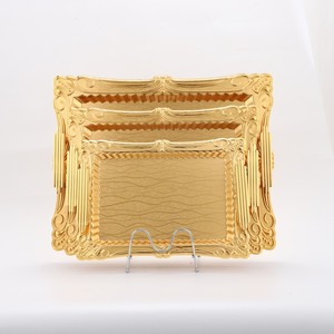 Forme de rectangle de plateau de fer de dentelle arabe en métal résistant non lavable en machine. Nettoyer avec un chiffon humide et sécher. Plateau de service premium - Product Image 2
