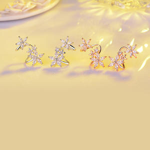 Eleganti Orecchini a Perno con Fiore in Argento 925 Placcato Oro Bianco, Cristallo e Strass Taglio Marquise, Montatura a Griffe, Gioielli Romantici da Sposa - Product Image 6