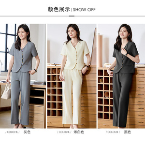 Women's <b>Suit</b> Set Short Sleeve V Neck <b>Buttoned</b> Solid Color Satin Breathable Casual Two Piece Pants Set - Product Image 2