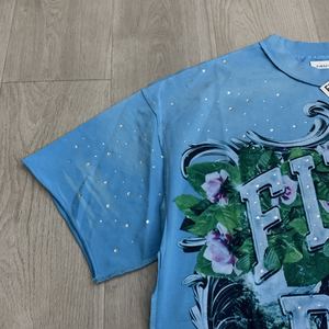 T-shirt da uomo a maniche corte in cotone 100% con lavaggio acido effetto retrò, taglie forti, colore azzurro chiaro, di design - Collezione Hot Sale - Product Image 5