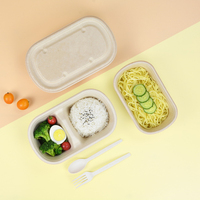 Boîte repas jetable pour plats à emporter, double compartiment, ovale, en bagasse de canne à sucre biodégradable, pour salades et petits repas