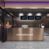 Comptoir de réception/caisse commercial de luxe moderne en acier inoxydable, écologique, robuste, avec éclairage LED et options multicolores