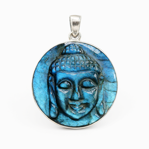 Pendentif Bouddha en labradorite chatoyante en argent allemand - bijoux en cristal/pierre précieuse pour la fête des mères - Product Image 3