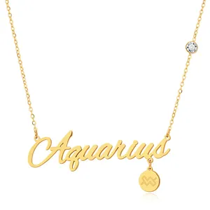 Colgante de chapado en oro para mujer, collar de acero inoxidable del zodiaco virgo taurus 12, novedad de 2020