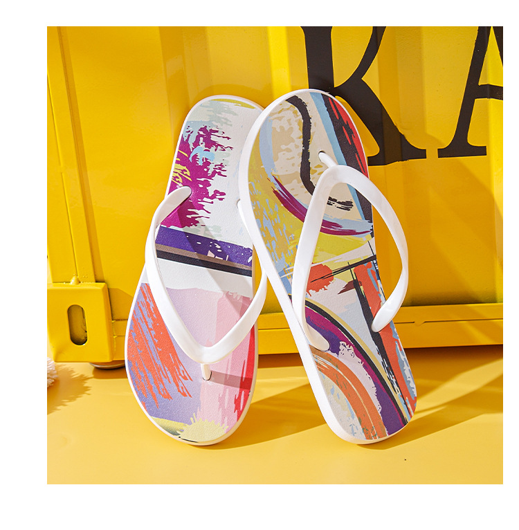 Custom Printed Black White Flip-flops for Women Summer Non-slip Beach Flats Slippers Shoes