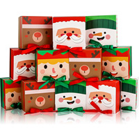 Boîtes cadeaux de Noël pliables faciles à assembler avec nœud en ruban pré-noué, boîte en papier pour biscuits, bonbons, emballage de cadeaux de Noël