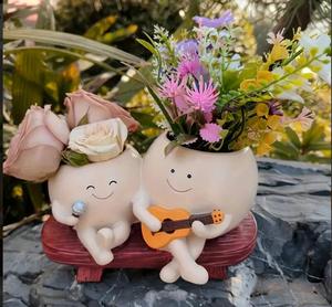 Sáng Tạo Nhựa Mặt Cười Chậu Hoa Hai Đầu Chơi Guitar Ca Hát Trồng Nồi Cho Cây Xương Rồng Mọng Nước Cây - Product Image 4