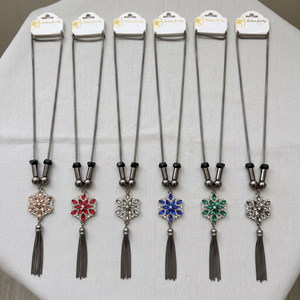PingBling Wholesale Oxidized Black <b>Long</b> Chain <b>Necklace</b> with Multicolor Floral Stone Pendant and Tassel for Women - Product Image 2