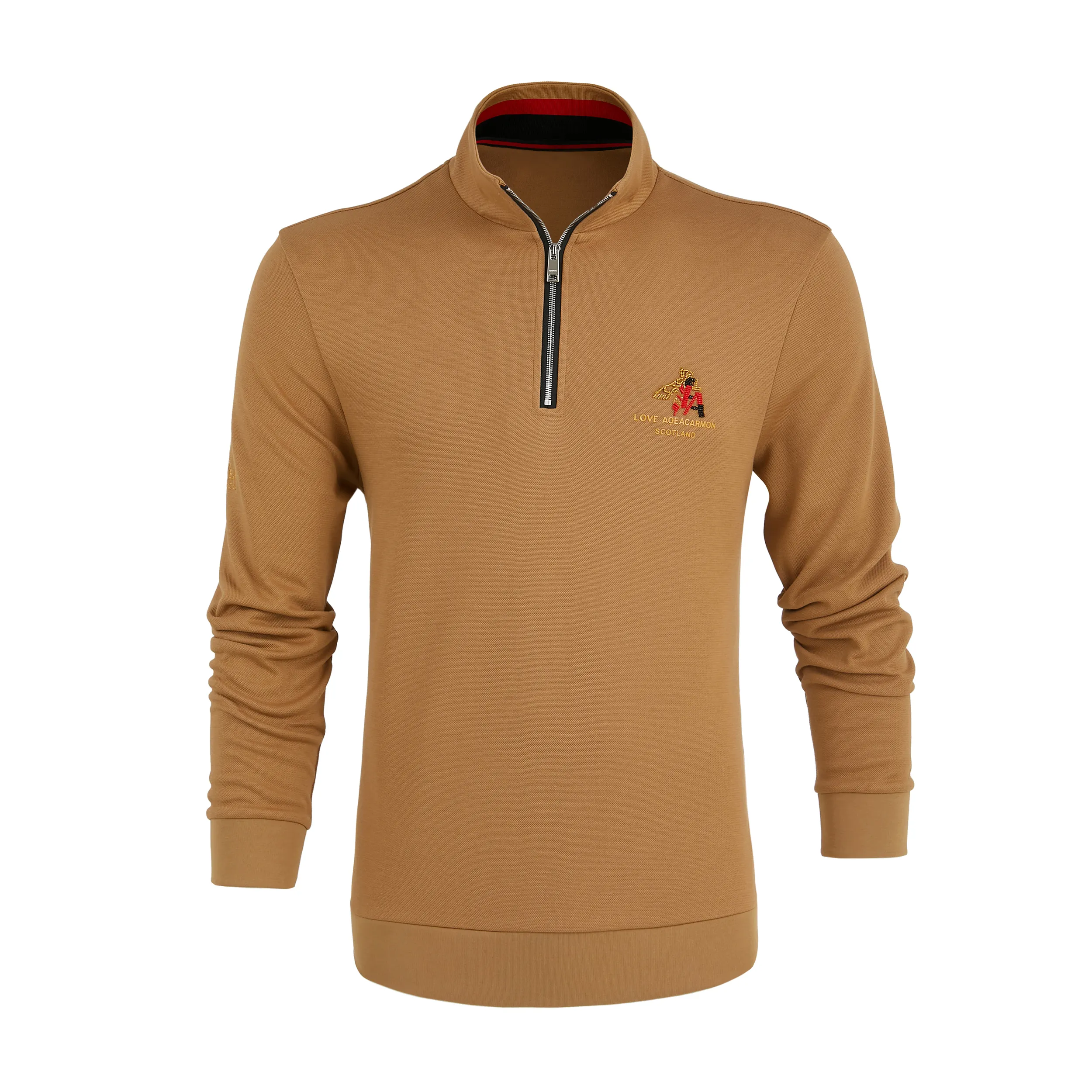 Custom Embroidered Logo Men's Long Sleeve Polo Shirt Embroidered And Front Zip T-shirt Men's Stand Up Collar Half Zip Polo Shirt