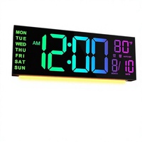 Horloge murale numérique RGB de 16 pouces avec télécommande, veilleuse, alarme, grand écran LED, thermomètre décoratif