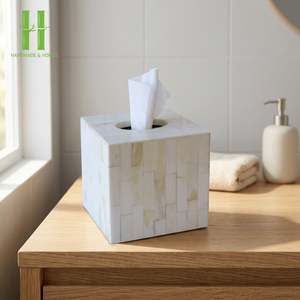 Caja de pañuelos cuadrada con incrustaciones de hueso Natural hecha a mano, elegante cubierta de servilleta de lujo para sala de estar, oficina, Hotel y baño - Product Image 1