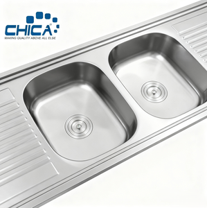 Bồn rửa nhà bếp bằng thép không gỉ đôi bát Báo Chí nhà bếp chìm hình chữ nhật nhà bếp topmount chìm với <span class=keywords><strong>drainboard</strong></span> - Product Image 4