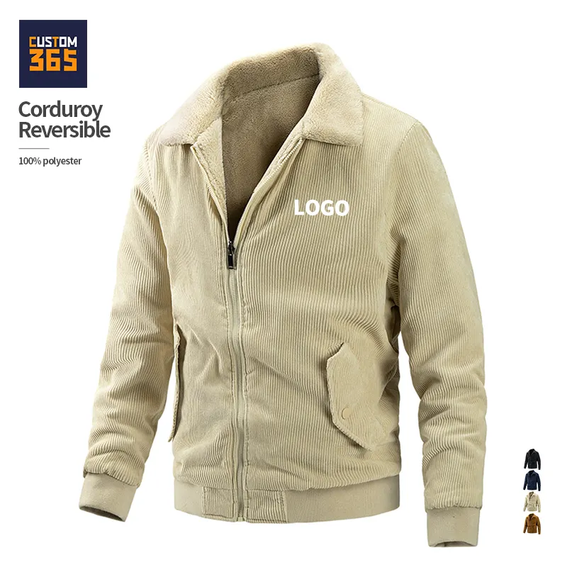 Corduroy Reversible Fleece Lined Custom Logo Printed Customized Clothes Fashion Fleece Winter Corduroy Jacket Men's