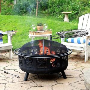 Black All Star Fire Pit Bowl Incluye rejilla de cocina para barbacoa, pantalla de chispa, pozo de fuego de 30 pulgadas con rejilla de cocina para barbacoa de 360 grados - Product Image 5
