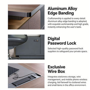 Bureau de direction moderne, ergonomique et durable, ensemble complet, serrure à code, bordure en alliage d'aluminium, gestion dédiée des câbles, PDG - Product Image 5