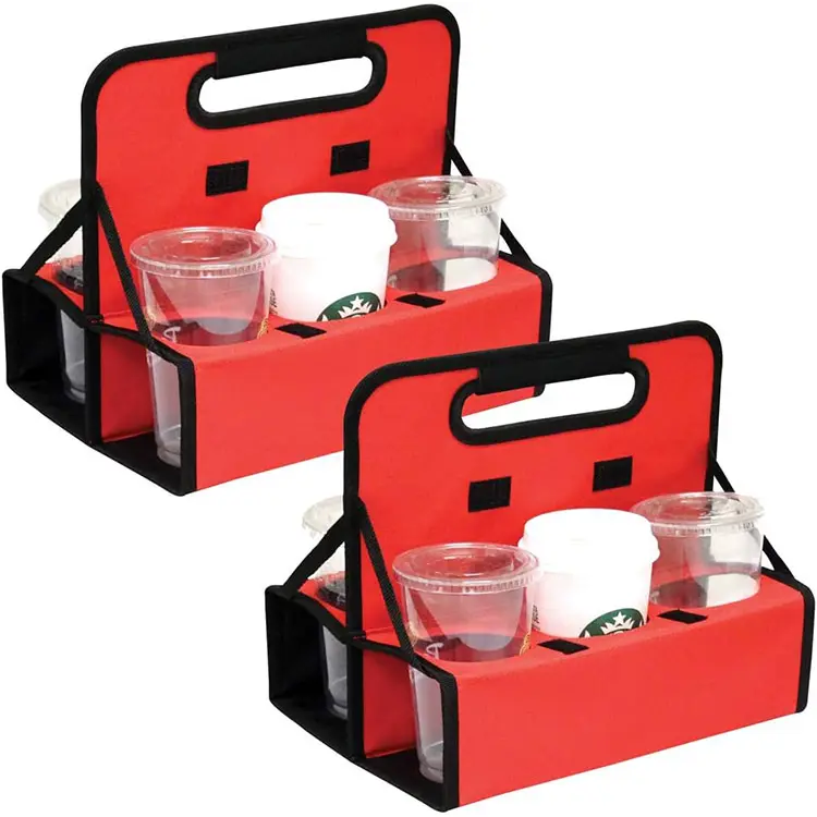 Reusable Cup Carrier/Caddy (Set of 2), Holds 6 Soda Coffee Cups or Cans, Sturdy Frame and Solid Base