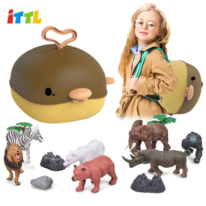 Backpack Storage Box 15 Pieces Plastic PVC Material Wild Realistic Zoo Animal Toys Sets Nature Jungle Animal Toy For Kids