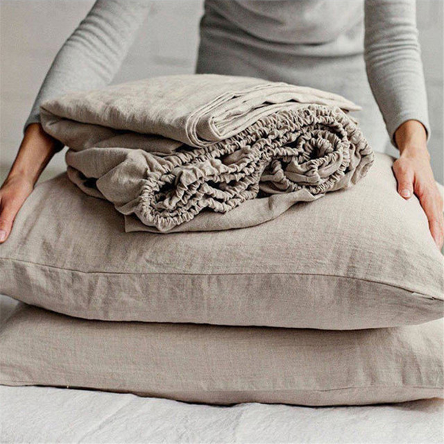 Factory Luxury Natural French Linen Bed Sheet Set 3PCS Fitted Sheet With Pillowcase