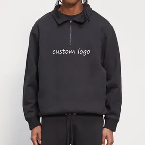Custom Logo Mens Fashion Long Sleeve Pullover Cotton Hoodie Zip Neck Collar Rugby Polo Sweatshirt