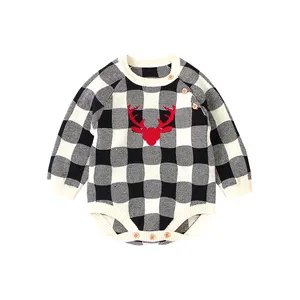 mimixiong Schlussverkauf Kleinkind-Jumpsuit Kleidung Hirschkopf-Muster Neugeborenes Baby gestrickter Weihnachtsstrampler für Jungen Mädchen