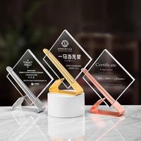 Trophée en métal or et argent populaire en promotion, trophée personnalisé vierge en verre cristal carré pour cadeau d'affaires