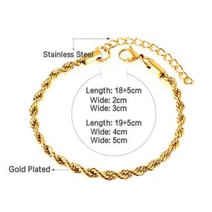 Pulsera de Acero Inoxidable con Cadena de Cuerda Trenzada Cubana, Chapada en Oro de 18k, Personalizada, Resistente al Agua, para Mujer, Venta al por Mayor - Product Image 3