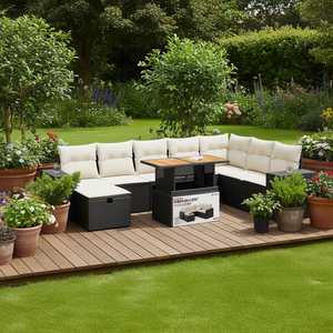 Garden <b>Sofa</b> <b>Set</b> Outdoor Rattan Furniture With Cushions Contemporary Design For Patio Or Yard - Product Image 3