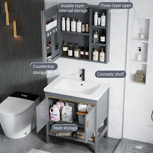 <span class=keywords><strong>Meuble</strong></span> de salle de bain à poser au sol avec <span class=keywords><strong>vasque</strong></span> intégrée en céramique, <span class=keywords><strong>meuble</strong></span>-<span class=keywords><strong>vasque</strong></span> étanche pour petits espaces - Product Image 5