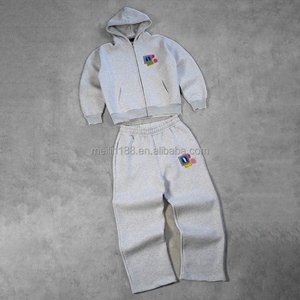 Fabricant de survêtements personnalisés : Ensemble pantalon de survêtement coupe droite ample et sweat à capuche, grande taille, épais, vierge, pour homme - Product Image 4