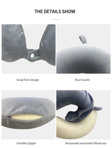 Bantal Leher Perjalanan Busa Memori Bentuk U dengan Kancing Kain Plush Kristal Khusus - Product Image 6