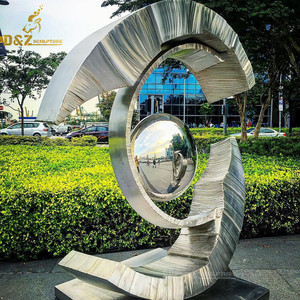 Ville hôtel Plaza extérieur décorer moderne métal polonais Art abstrait grande sphère en acier inoxydable avec bague Statue Sculpture - Product Image 5