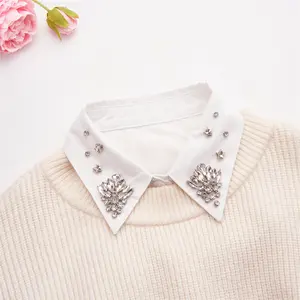 Customized Black White Hand Sewn Rhinestone Detachable Fake Shirt Collar For Women