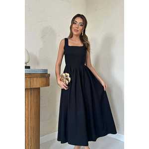 Robe de soirée en lin noir épais en gros - Product Image 2