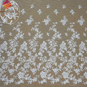 Mới Sang Trọng Đính Cườm Trắng Ren Vải Phi 3D Thêu Lưới Pháp Sequins Bridal Wedding Ren Vải Cho Phụ Nữ 5 Yards - Product Image 5