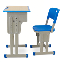 Ensemble table et chaise d'étudiant moderne avec tiroir sous le bureau et crochet pour sac, structure en métal et plateau en bois, mobilier scolaire certifié