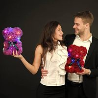 Beruang Bunga Mawar Buatan dengan Lampu LED, Hadiah Romantis untuk Hari Valentine, Hari Ibu, Natal, Ulang Tahun, Berlian Berbentuk Hati Warna Pink