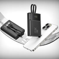 Power Bank Pengisian Cepat 35W 10000mAh Pengisi Daya Portabel dengan Kabel Ganda Terintegrasi Baterai Eksternal untuk iPhone 16 17 Samsung