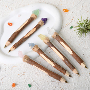 Wholesale New Design Clear Quartz DIY Creative <b>Crystal</b> <b>Raw</b> Stone Wooden Stick Cute Pen for Student Gift - Product Image 6