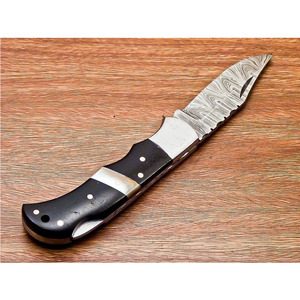 Couteau pliant de poche en acier Damas, fabriqué au Pakistan, prix abordables, personnalisé, fait main, pour la chasse et le camping, manche en bois, OEM - Product Image 4