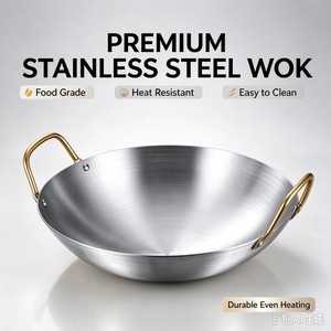 Golden Handle Stainless Steel Seafood Dry Pot Paella Serving Pan For Home Restaurant - Product Image 6